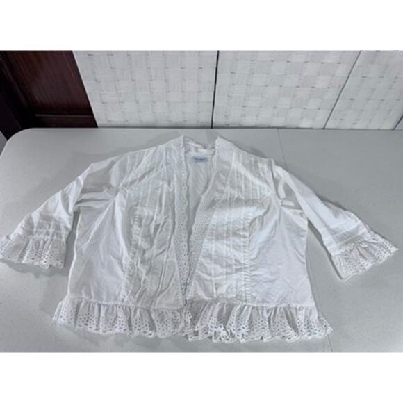 "Vicki Wayne" White Eyelet Cover Up,Cotton,Cottage Core,SZ M, 3/4 Sleeves,Purity - Picture 5 of 11